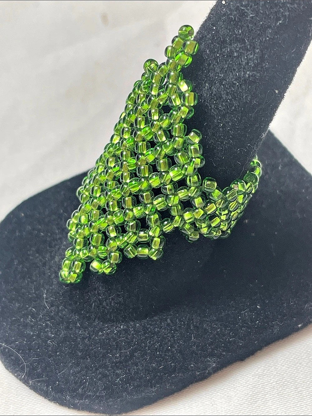 Handmade in Mexico Green Beaded Ring Size 7.5”